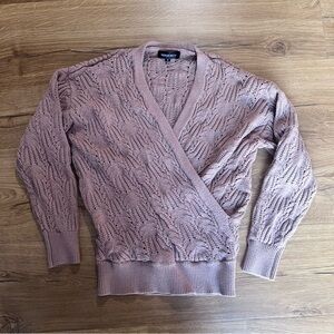 MEROKEETY Cable Knit V-Neck Wrap Pull Over Mauve Sweater | Size Small